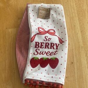 Set 2 red & white Kitchen Towels One says so berry sweet with strawberries NWT